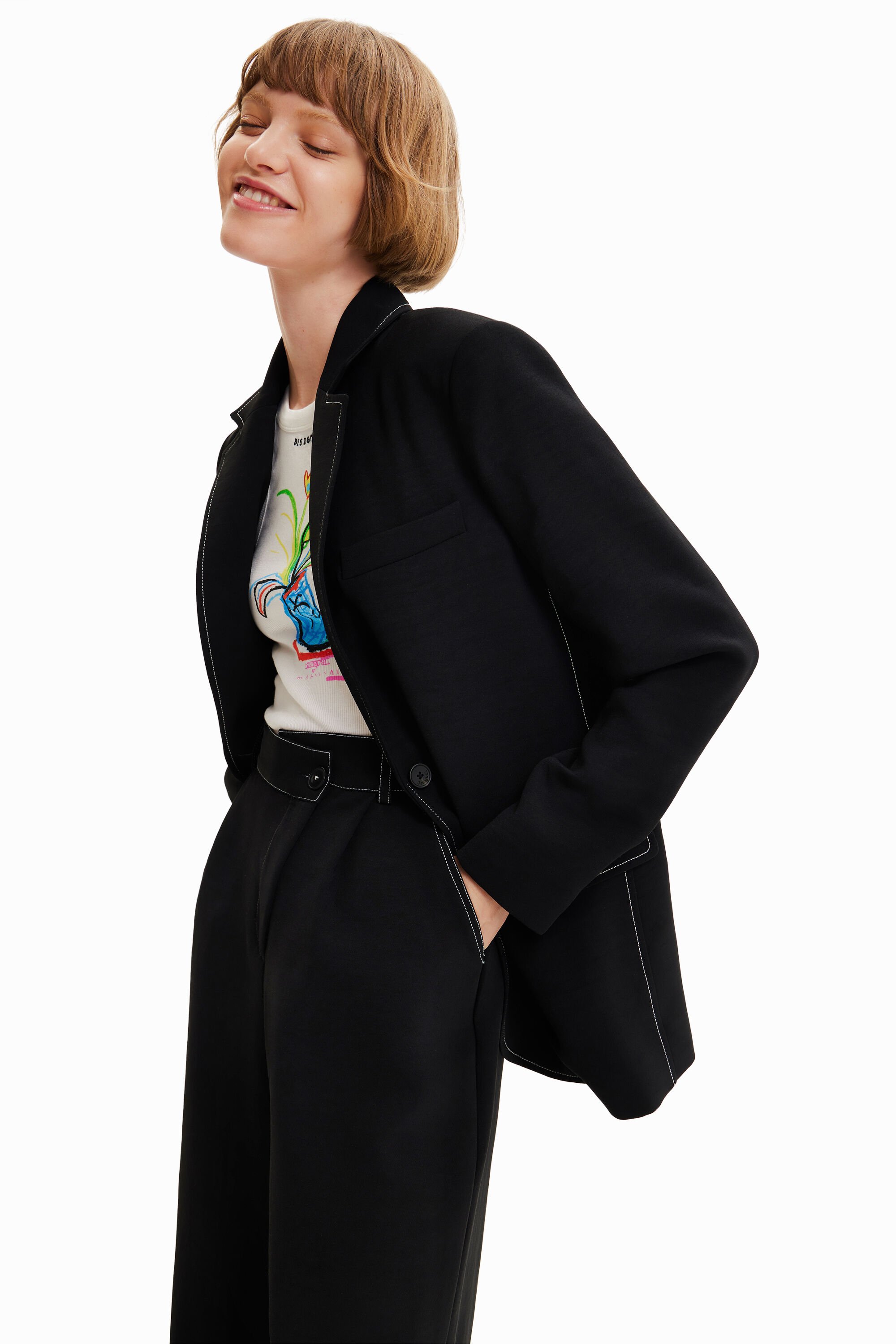 Long blazer surpiqûres