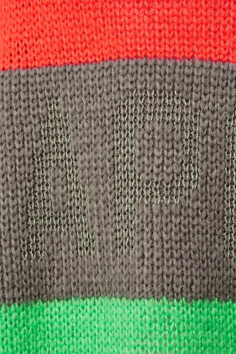 Long-Pullover, oversized, Blockstreifen, Glitzer-Schriftzug, V-Ausschnitt