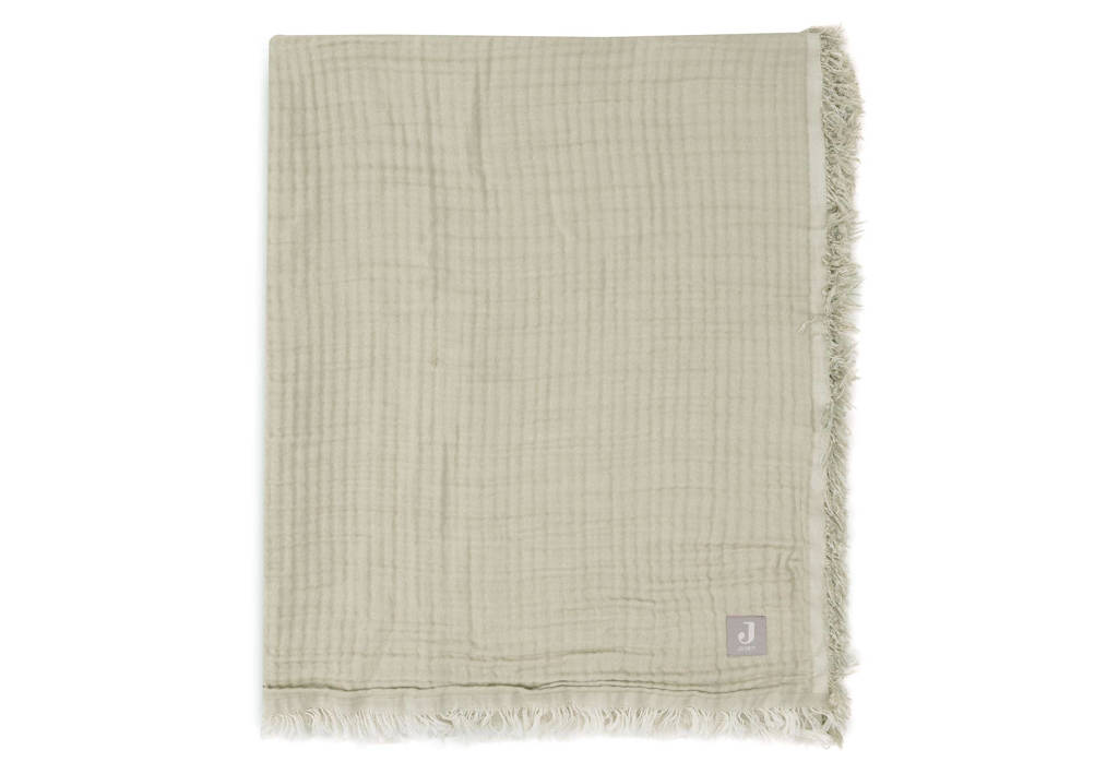 wiegdeken Fringe Olive Green/Ivory