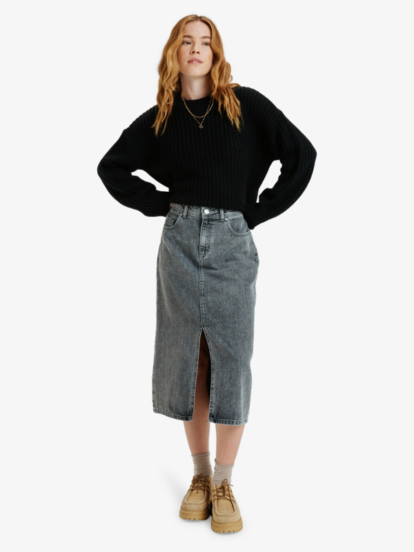 Cold Winds Jupe en jean de longueur midi Gris Femme