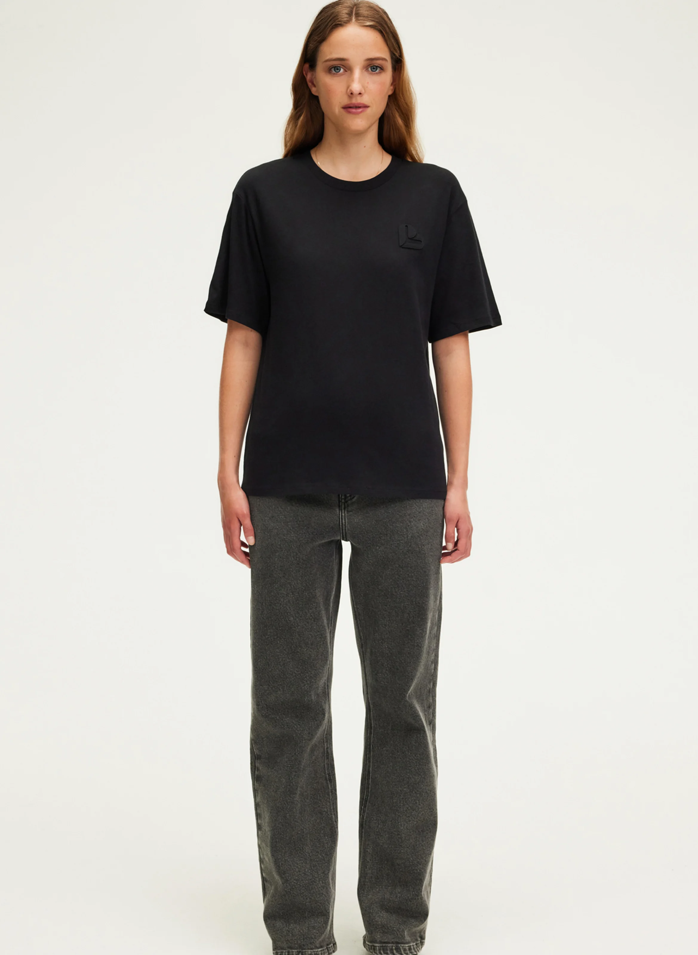 AVRIL - Tee-shirt col rond droit en coton | Noir