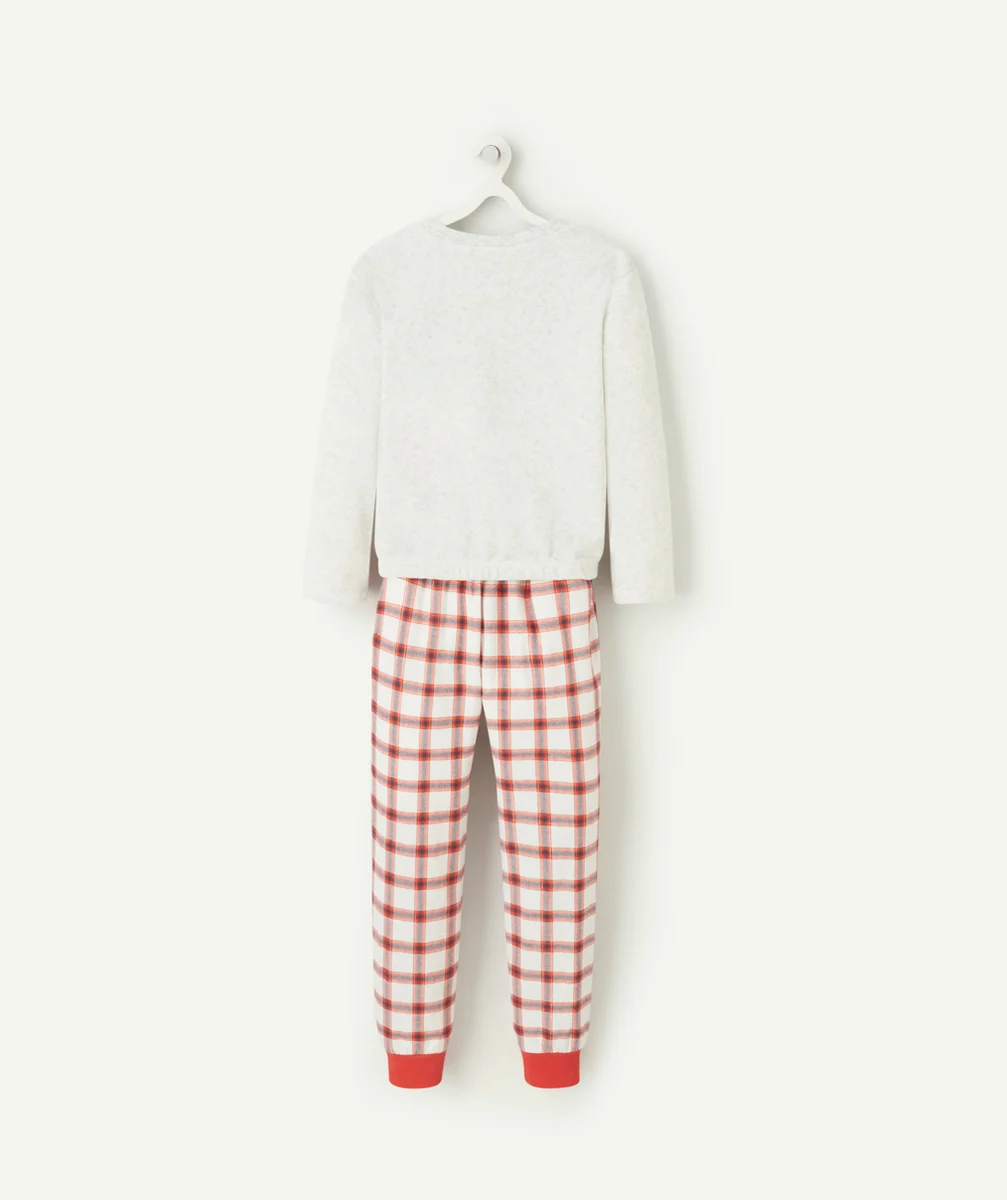 PYJAMA FILLE EN FIBRES RECYCLÉES VELOURS ET IMPRIMÉ CARREAUX ROUGES