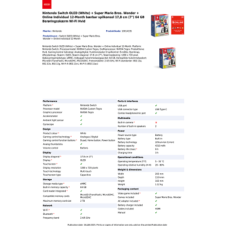 Nintendo Switch OLED Konsol inkl. Super Mario Bros. Wonder + 12 mdr. Nintendo Switch Online medlemskab (download-kode)