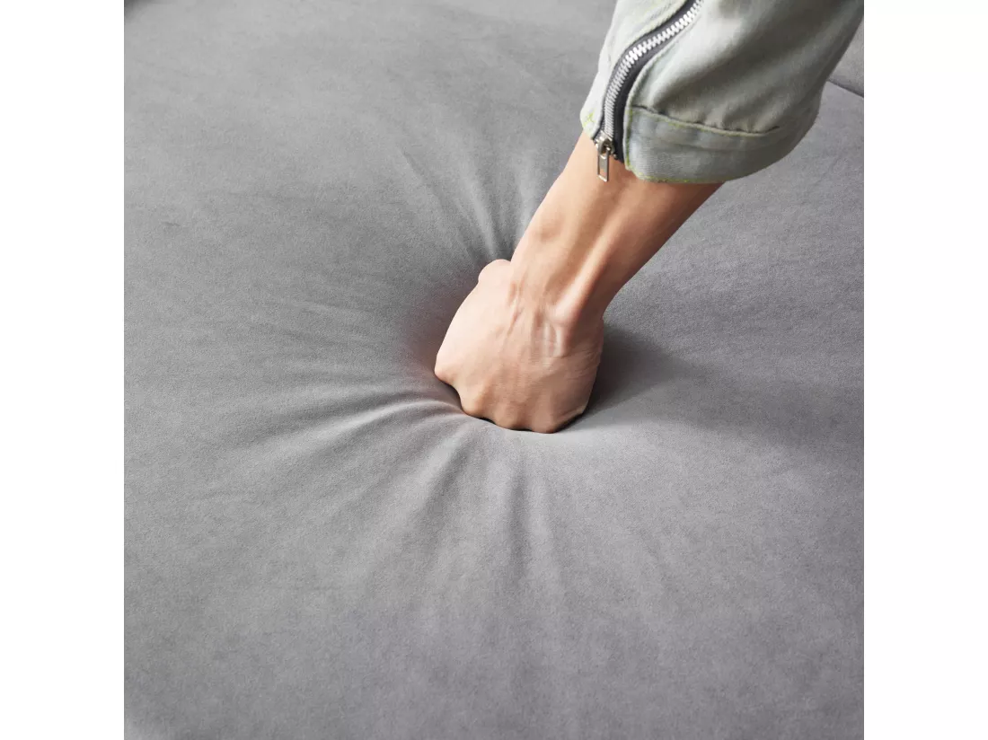 Méridienne gauche convertible en velours avec coffre de rangement - 144 x 62 x 69 cm - Gris