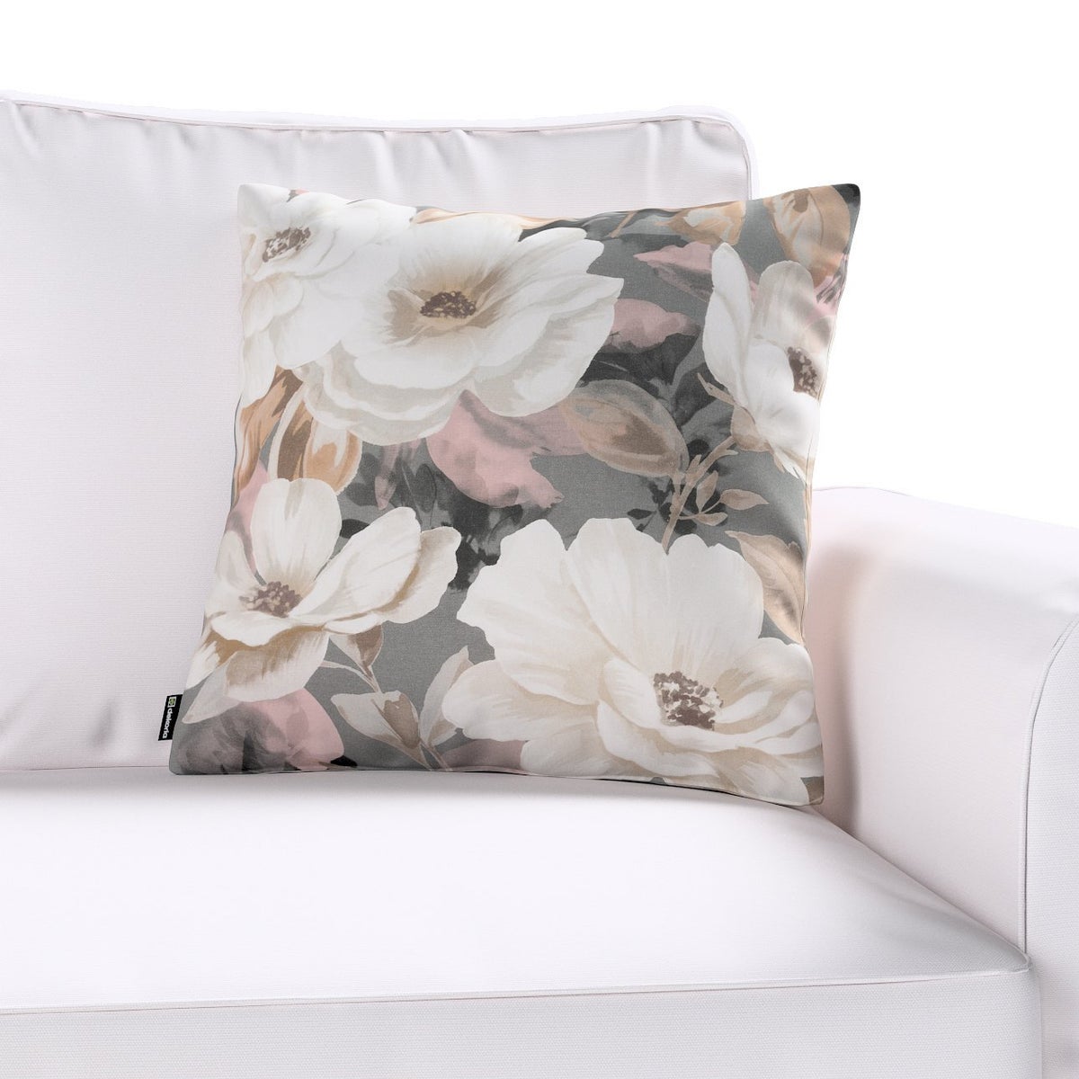 Kussensloop Gardenia grijs en roze, 43x43cm