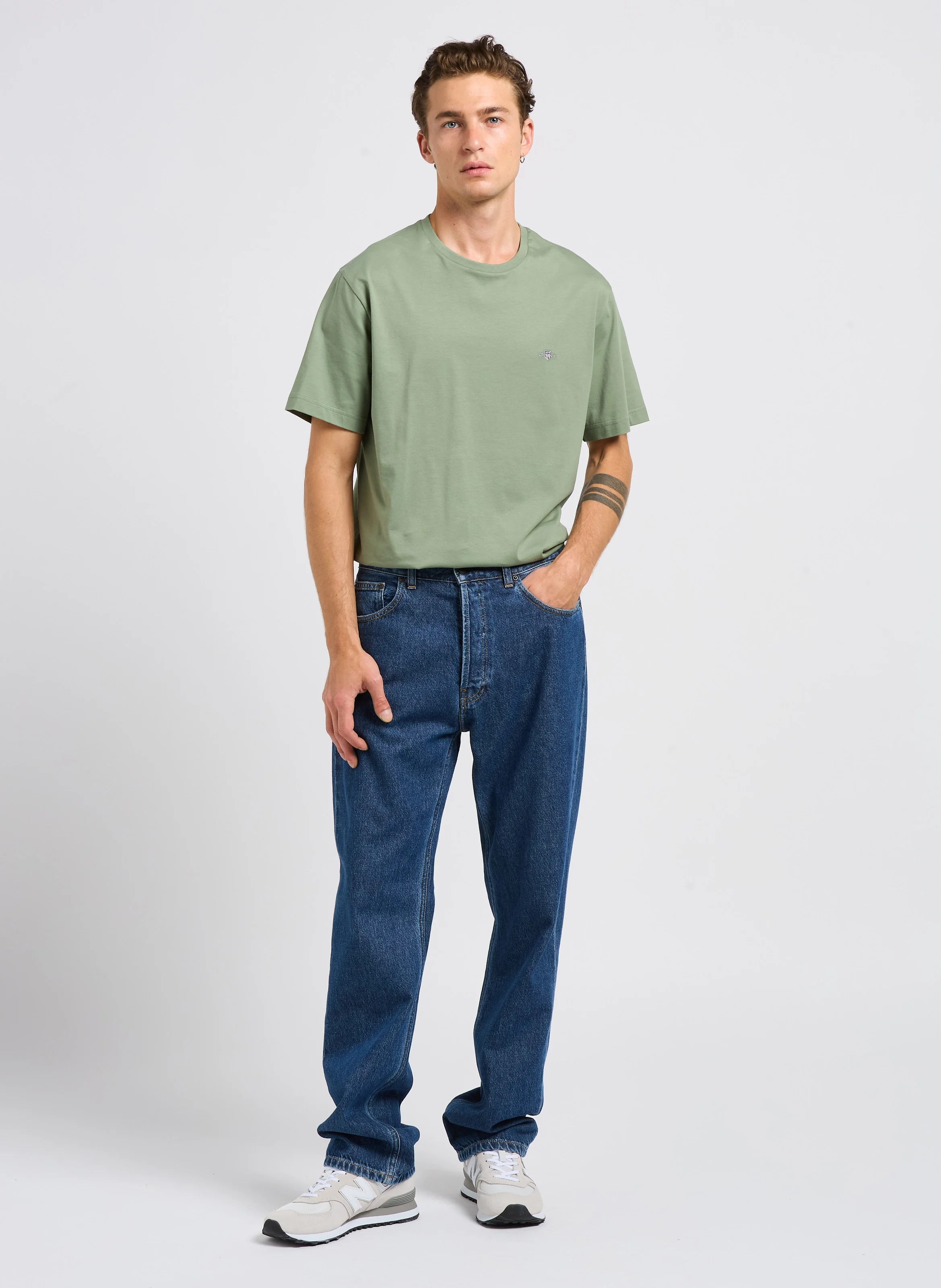 Tee-shirt col rond droit en coton | Vert