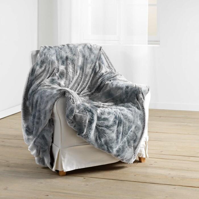 PLAID 125 X 150 CM IMITATION FOURRURE ANTARTIC GRIS