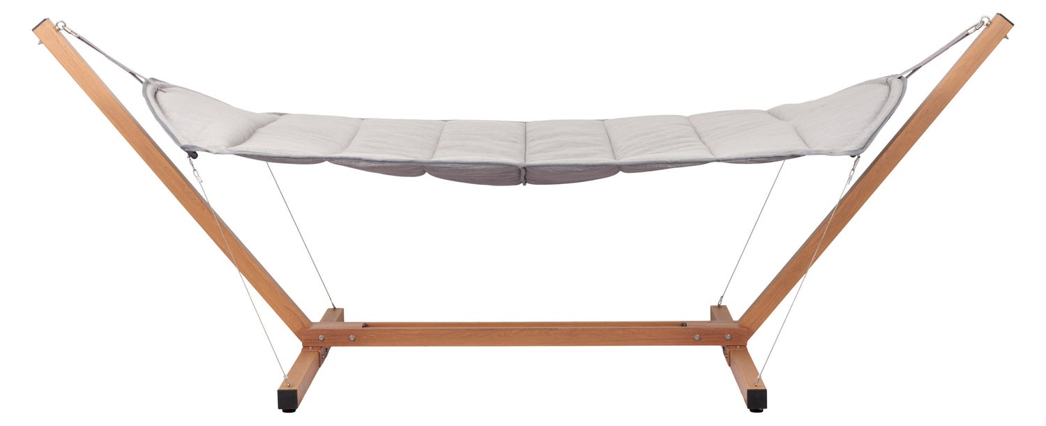Cille Garden Lounge hangmat, teakhout, lichtgrijs. 320 x 141 x 116 cm