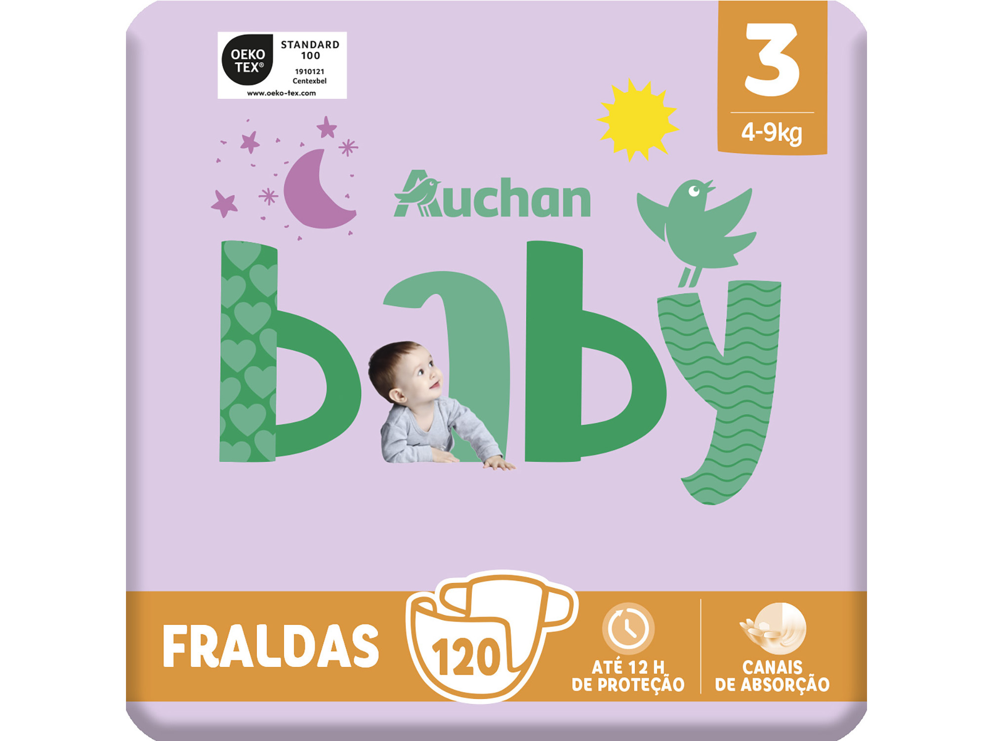 FRALDAS AUCHAN BABY T3 4-9KG 120UN