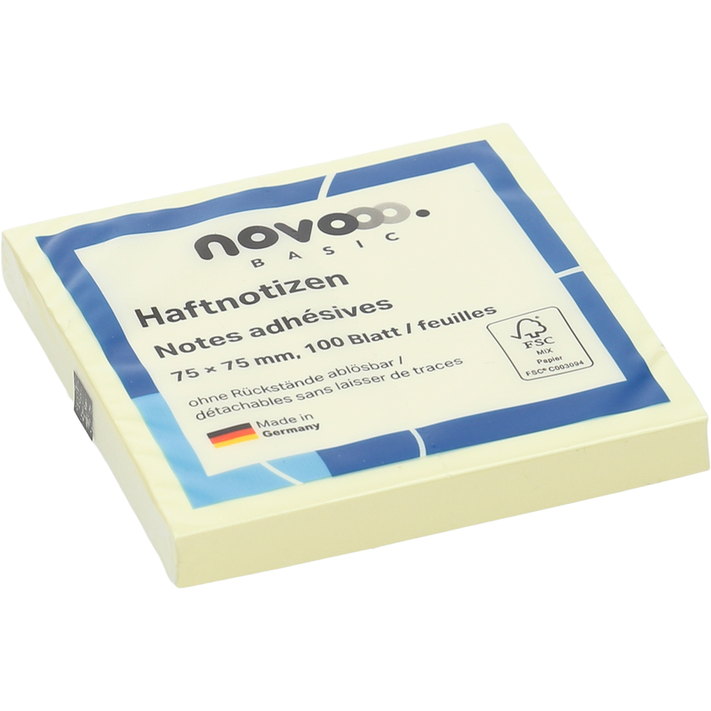 novooo Haftnotizen Basic, gelb, 75 x 75 mm, 100 Blatt