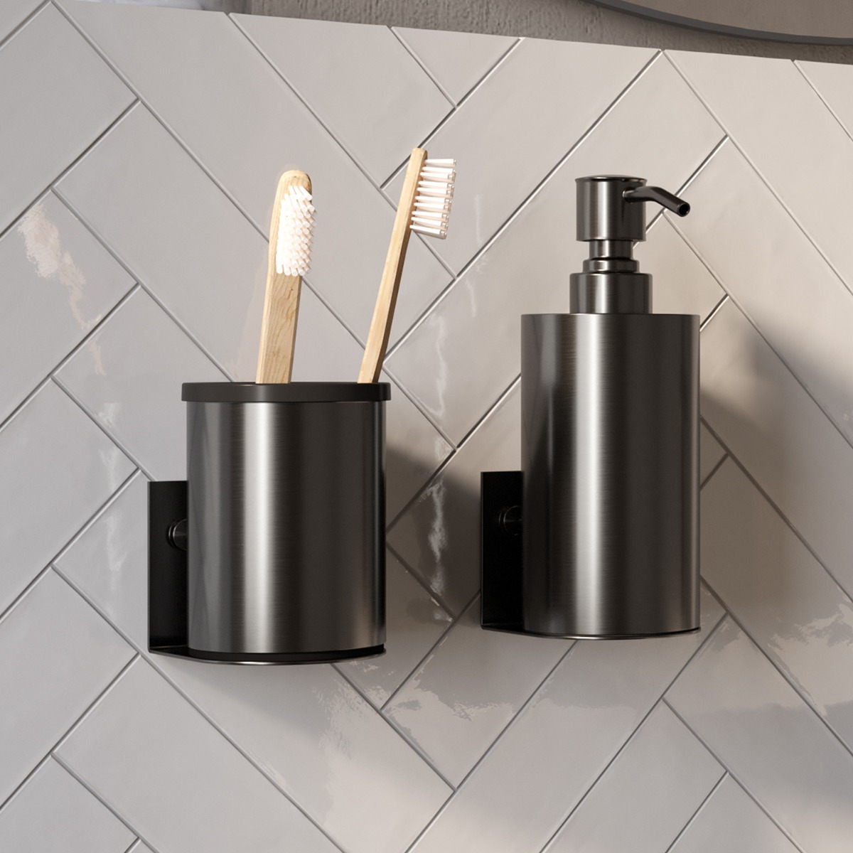 Brauer Gunmetal Edition zeepdispenser en beker geborsteld gunmetal