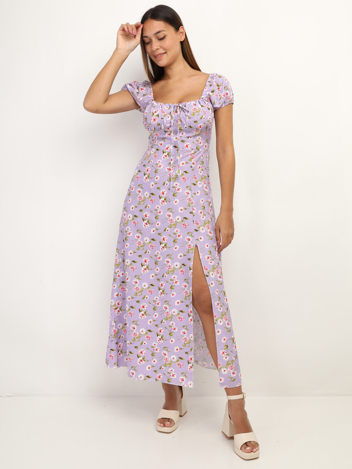 Robe corset à imprimé fleurs- Violet clair