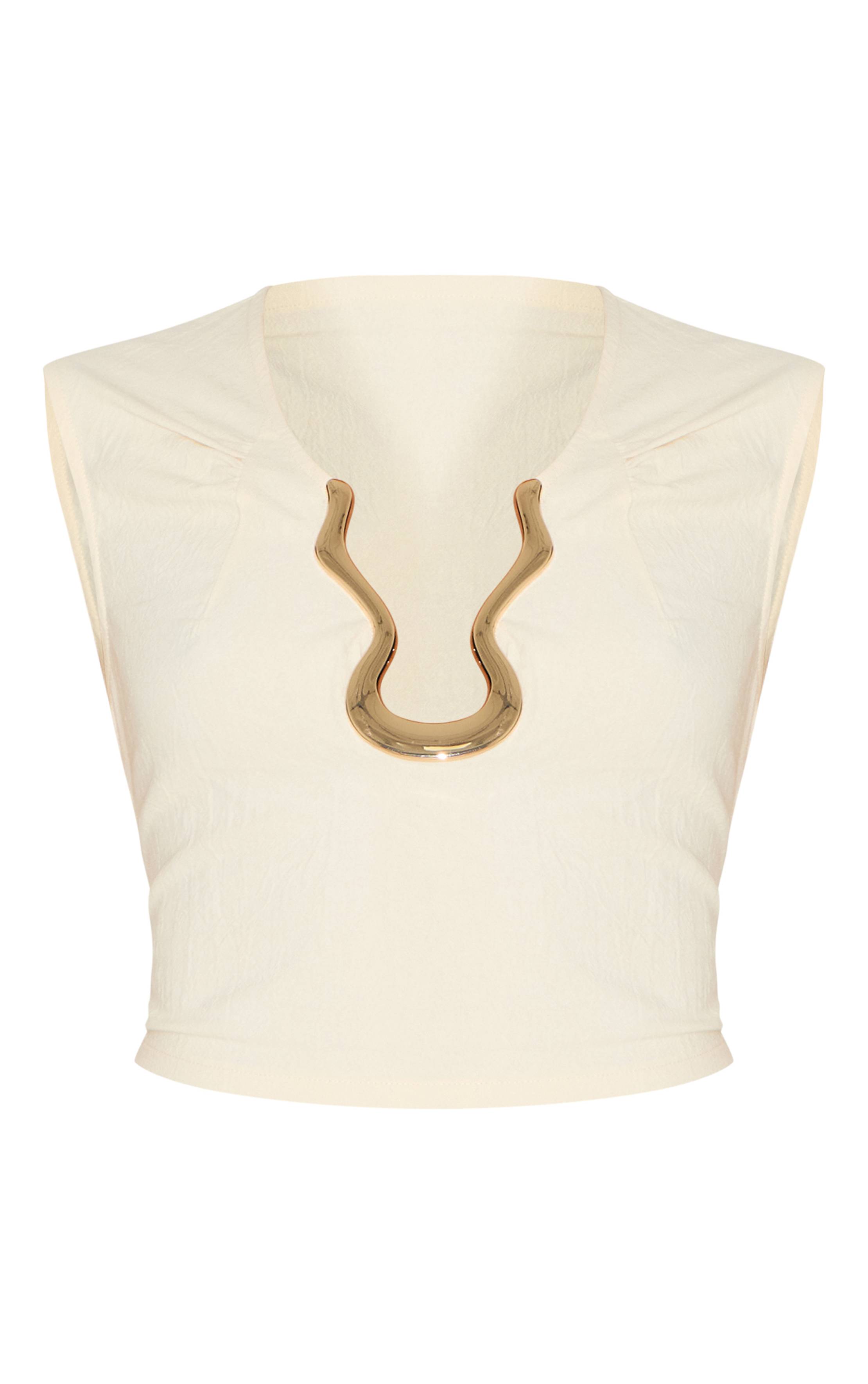 Crème Top Court Crème Aspect Lin Bordure Ondulée Dorée Shape