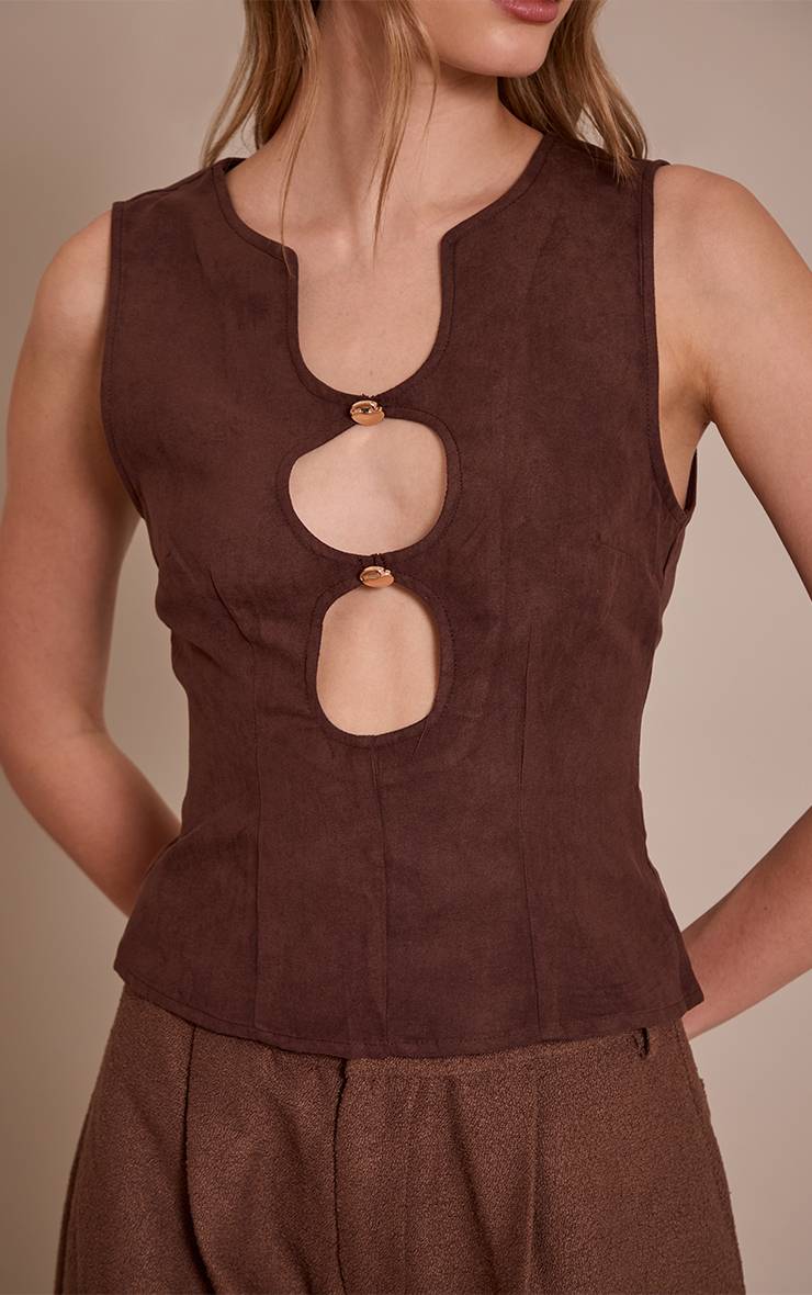 Marron Haut Long Ajusté En Synthétique Avec Découpes