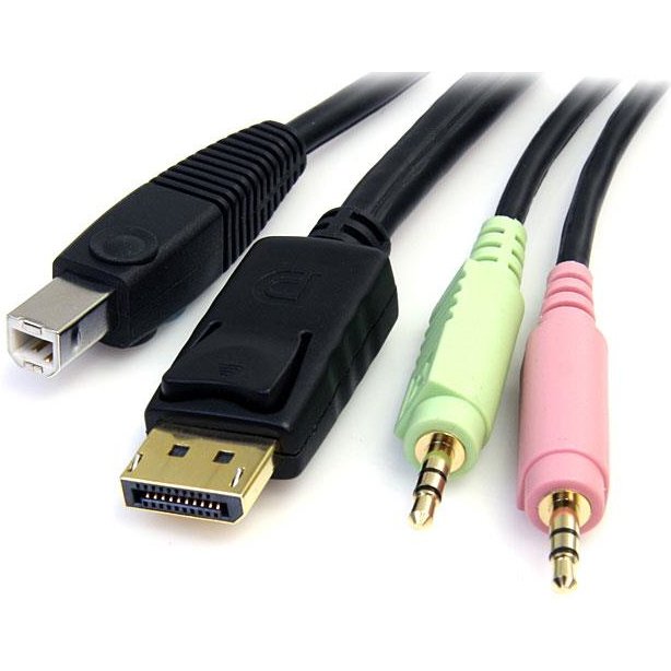 StarTech.com Câble de commutateur KVM DisplayPortUSB 4 en 1 de 1,8 m avec audio et microphone