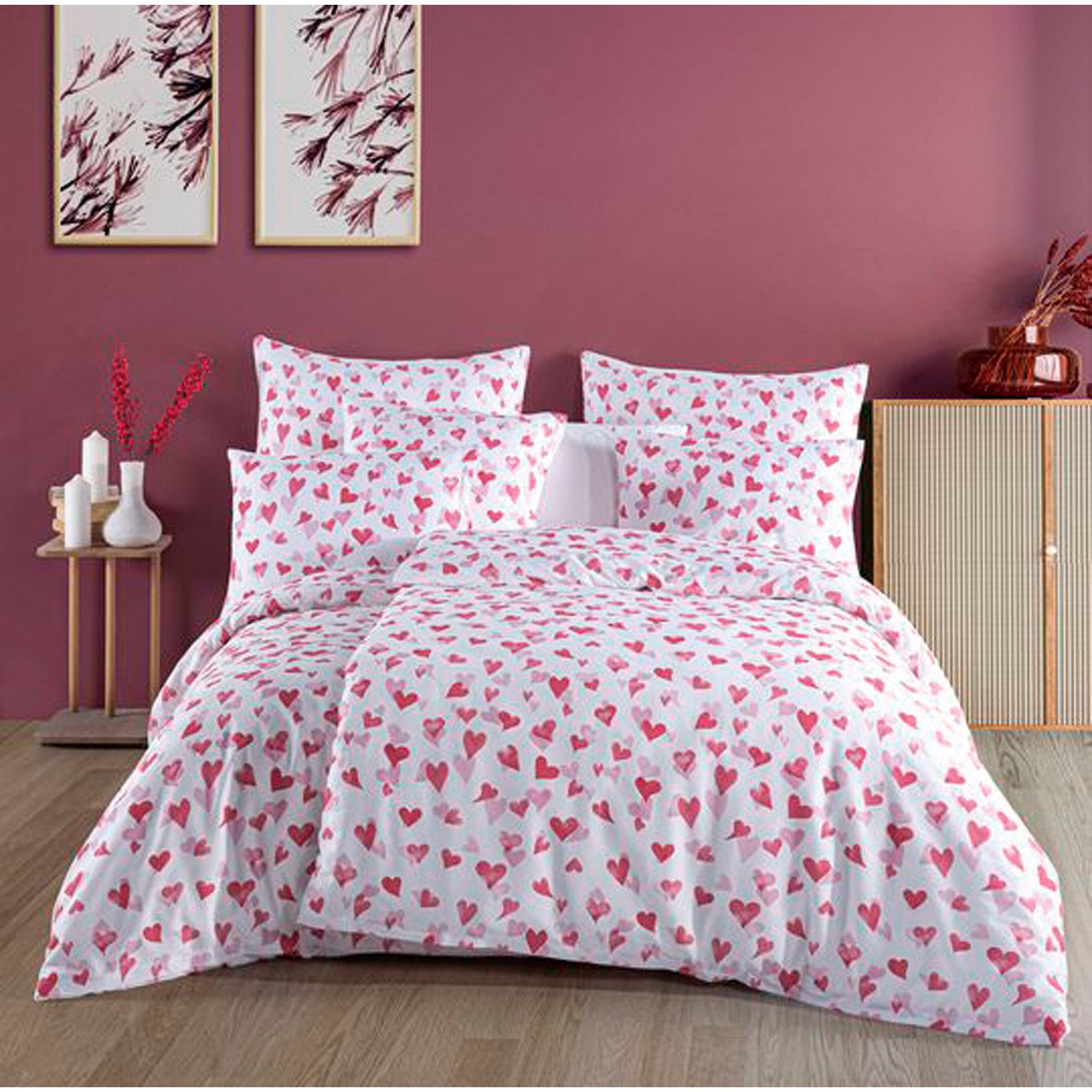 Bettwäsche Satin Herzen rosa