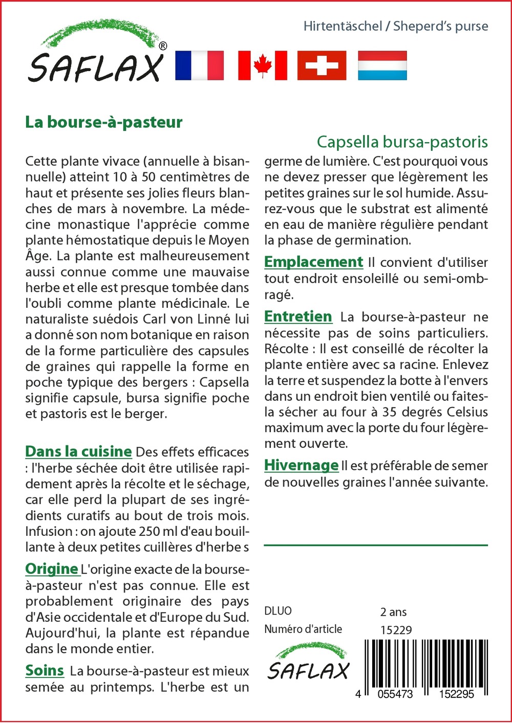 Jardin dans le sac - la bourse-à-pasteur - 1000 graines - capsella bursa-pastoris