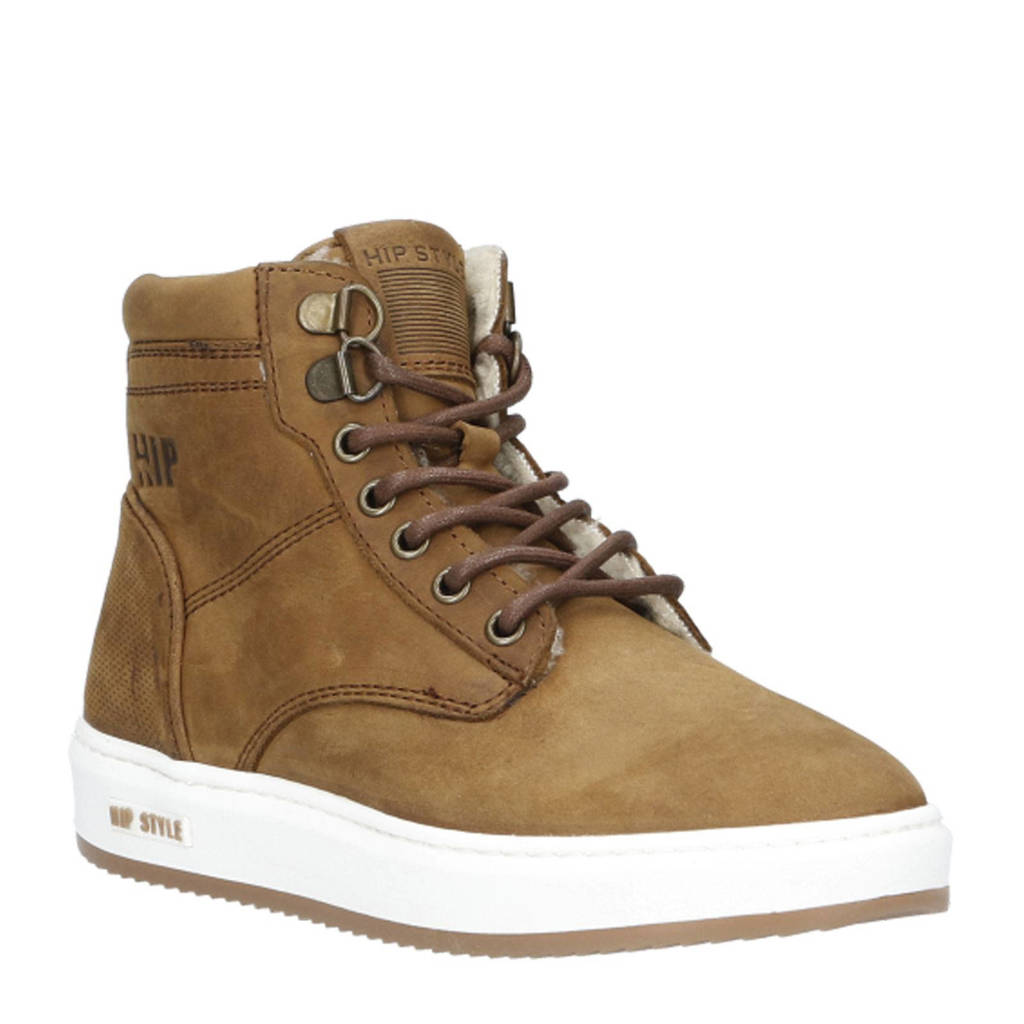 Hip leren sneakers cognac