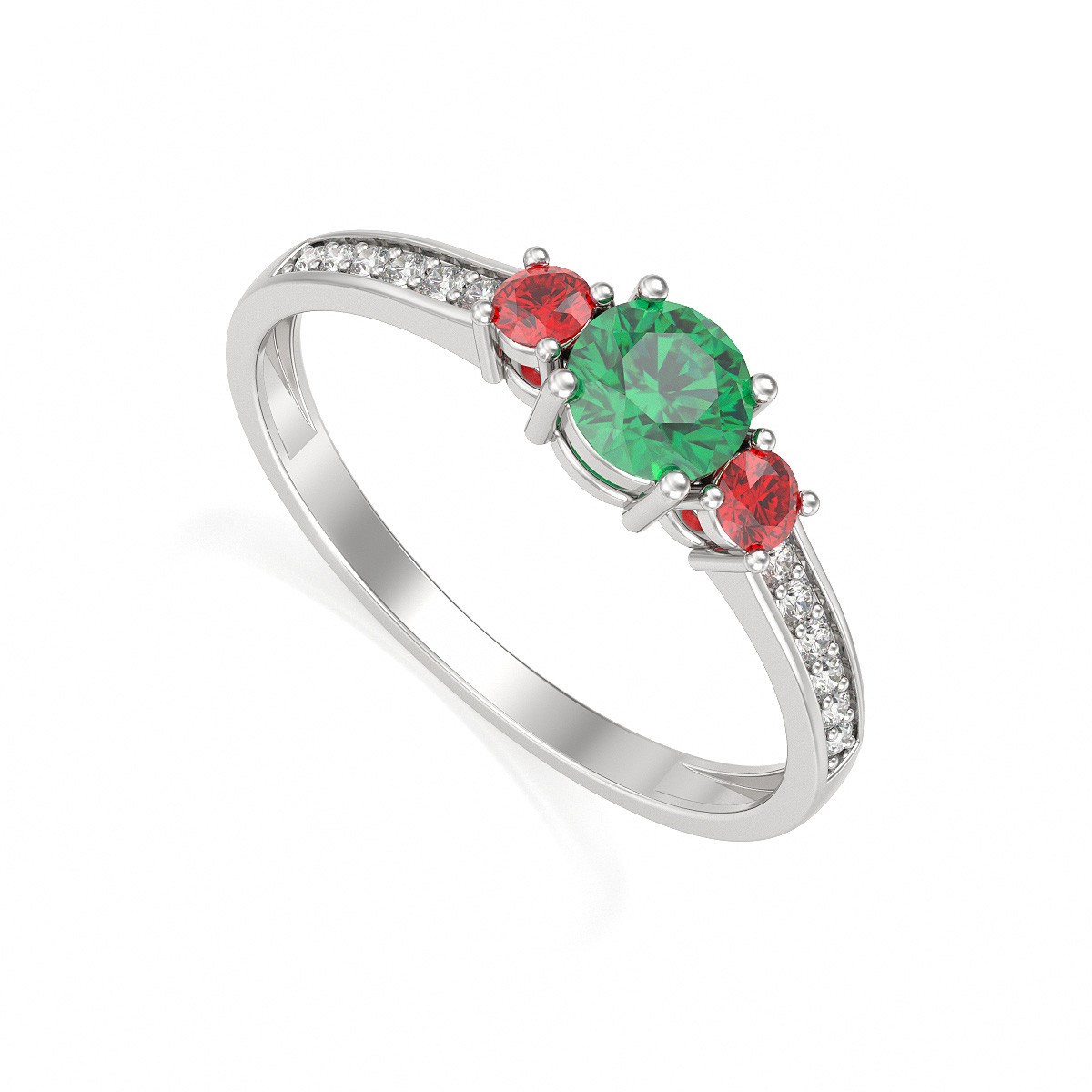 Bague Emeraude Rubis et diamants sur Argent 925 1.65grs