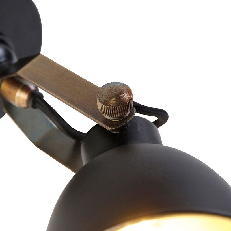 Industriële wandlamp zwart met goud verstelbaar - Liko