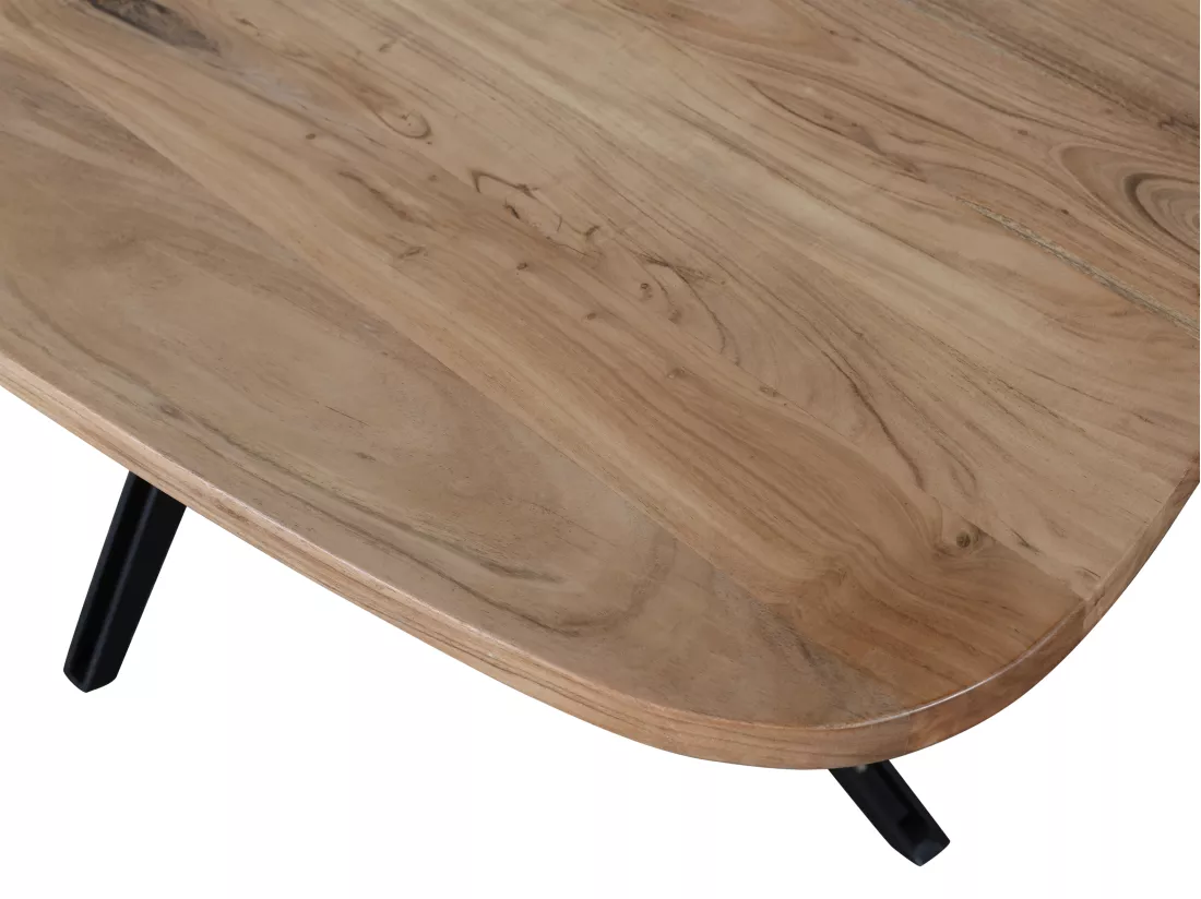 Table à manger 8 personnes en bois d'acacia et métal - Naturel et noir - LIVIANI