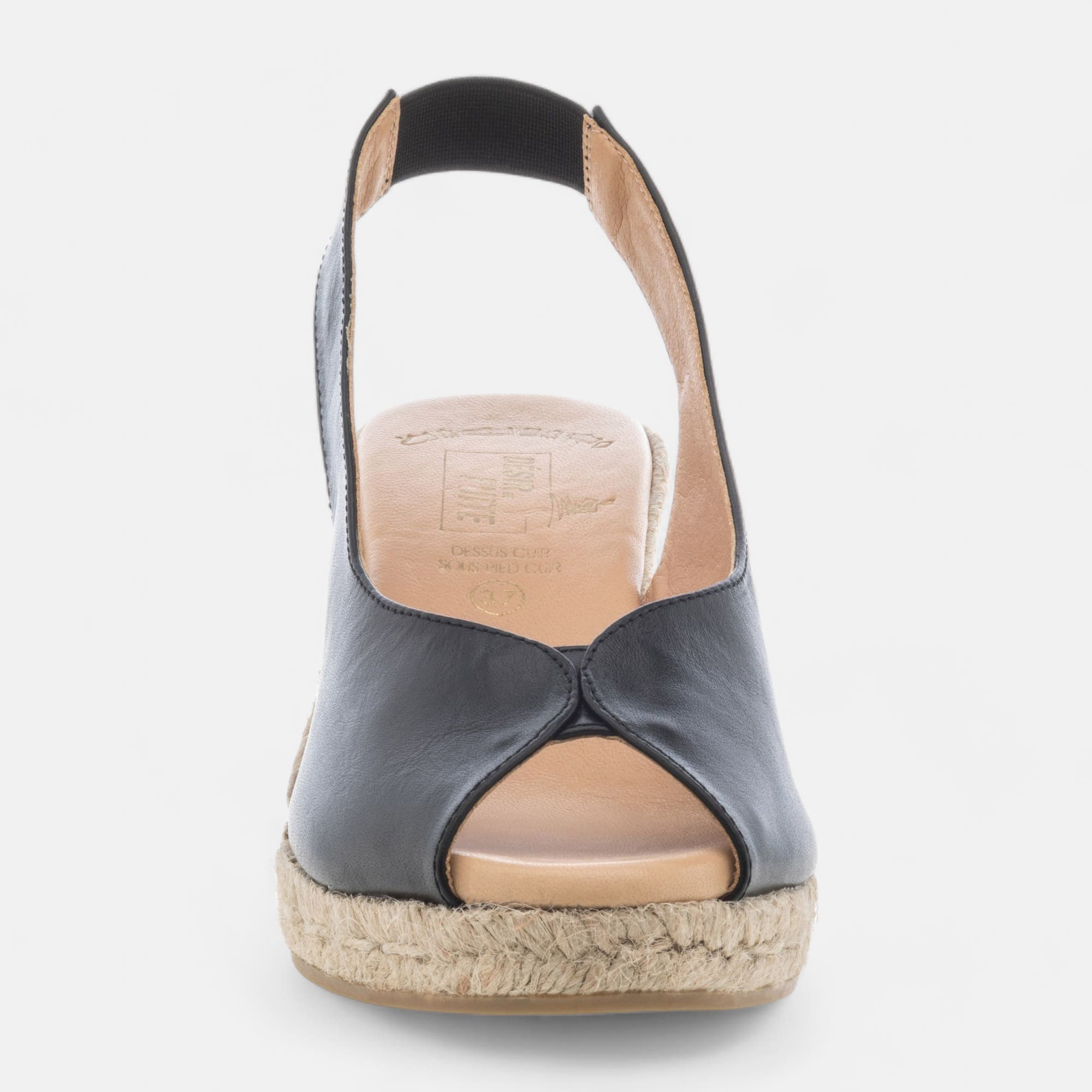 Espadrilles à talon Femme en cuir noir