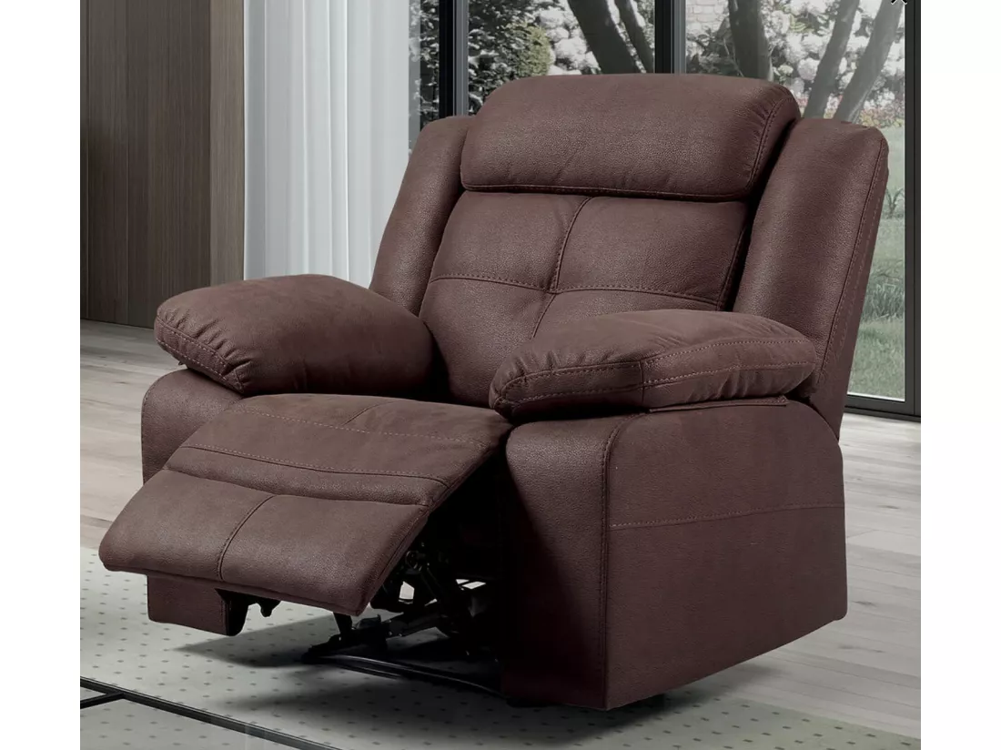 Fauteuil de relaxation électrique nubuck chocolat Pinya