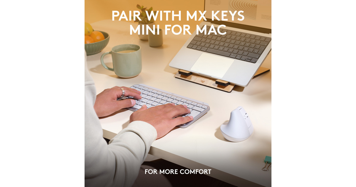 LogitechLift voor Mac Verticale Ergonomische Muis  (Wit, 400 - 4000 dpi, Bluetooth Low Energy)