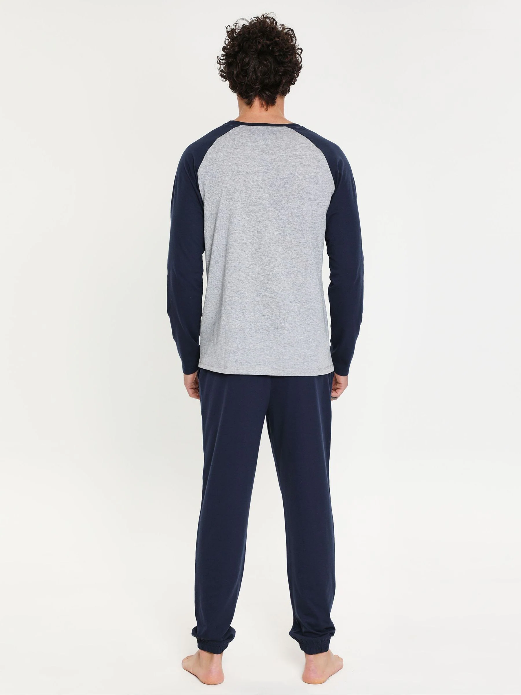 Lichtblauw - Threadbare - Pyjamaset van gemengde stoffen met lange mouwen