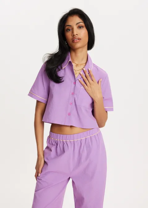 Gestreepte blouse met korte mouwen roze (ROS)