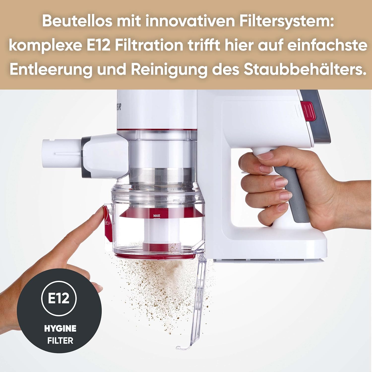 SEVERIN Akku Staubsauger kabellos 60 Min Laufzeit, 2-in-1 Staubsauger für Tierhaare, ultraleicht & beutellos für Teppich, Hartböden & Auto, mit passendem Zubehör, 400 W, weiß, HV 7166