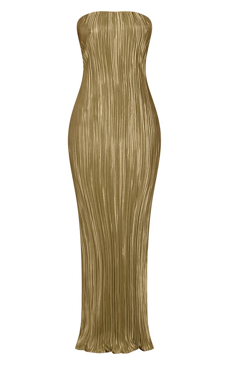 Vert Olive Robe Maxi Colonne Plissée À Bandeau Petite