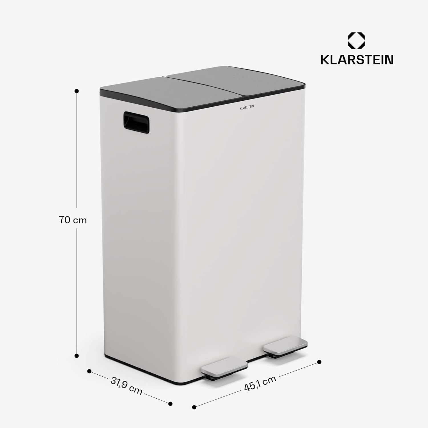 Klarstein EcoVista Mülleimer - 60L Abfalleimer mit 2 Fächern & 3L Kompostbehälter, Soft-Close, Edelstahl, Küchen-Abfalleimer, Mülltrennsystem