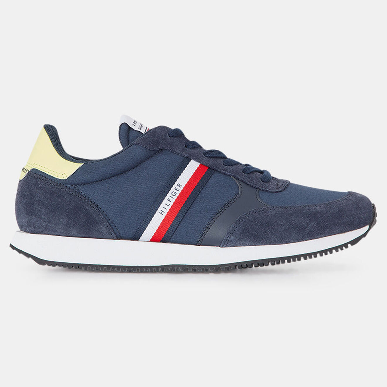 Tommy Hilfiger Baskets running en Velours de Cuir & Coton Mix Matières bleu marine