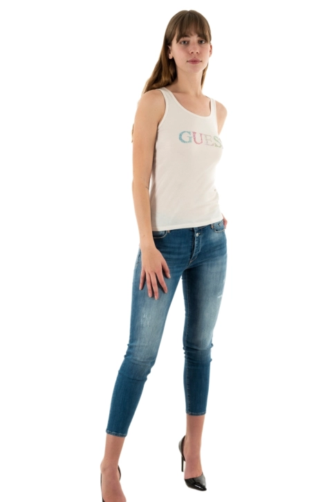 débardeurs guess jeans colorfulogoank g012 cream white