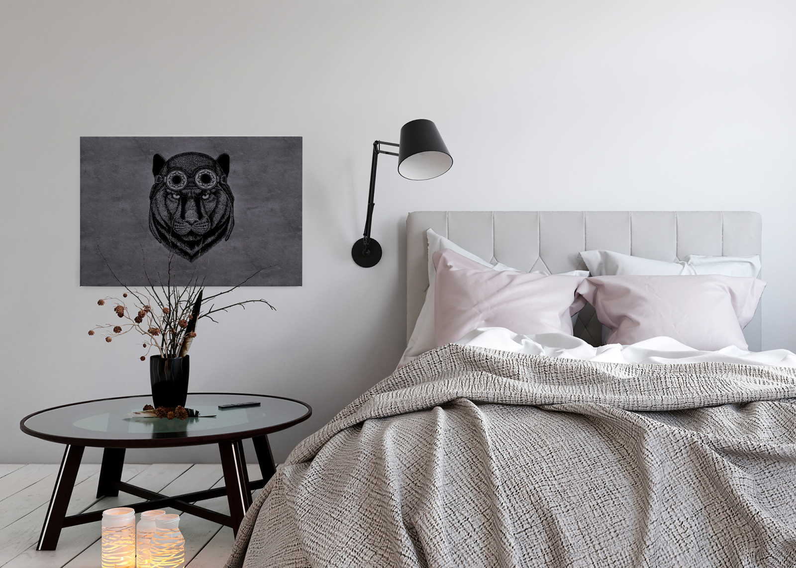 Leinwandbild PANTHER - grau-schwarz - 90x60 cm
