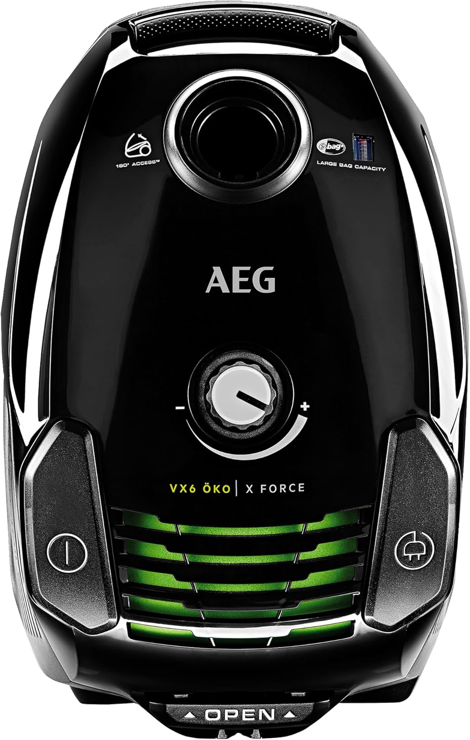 AEG VX6-2-ÖKOX Staubsauger mit Beutel (60% Recyclingmaterial, inkl. Zusatzdüsen, für Hart- und Teppichböden, 9 m Aktionsradius, ergonomischer Handgriff, 800 Watt, neue technische Version) schwarz/grün