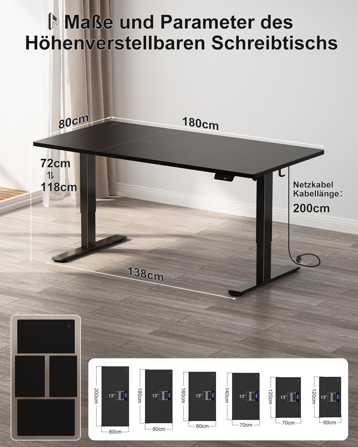 Homall Höhenverstellbarer Schreibtisch 180x80cm mit USB-A Ladeanschluss, Elektrischer Schreibtisch mit Kabel Management Tray, Standing Desk mit 3 Memory Funktion, Computertisch Schwarz