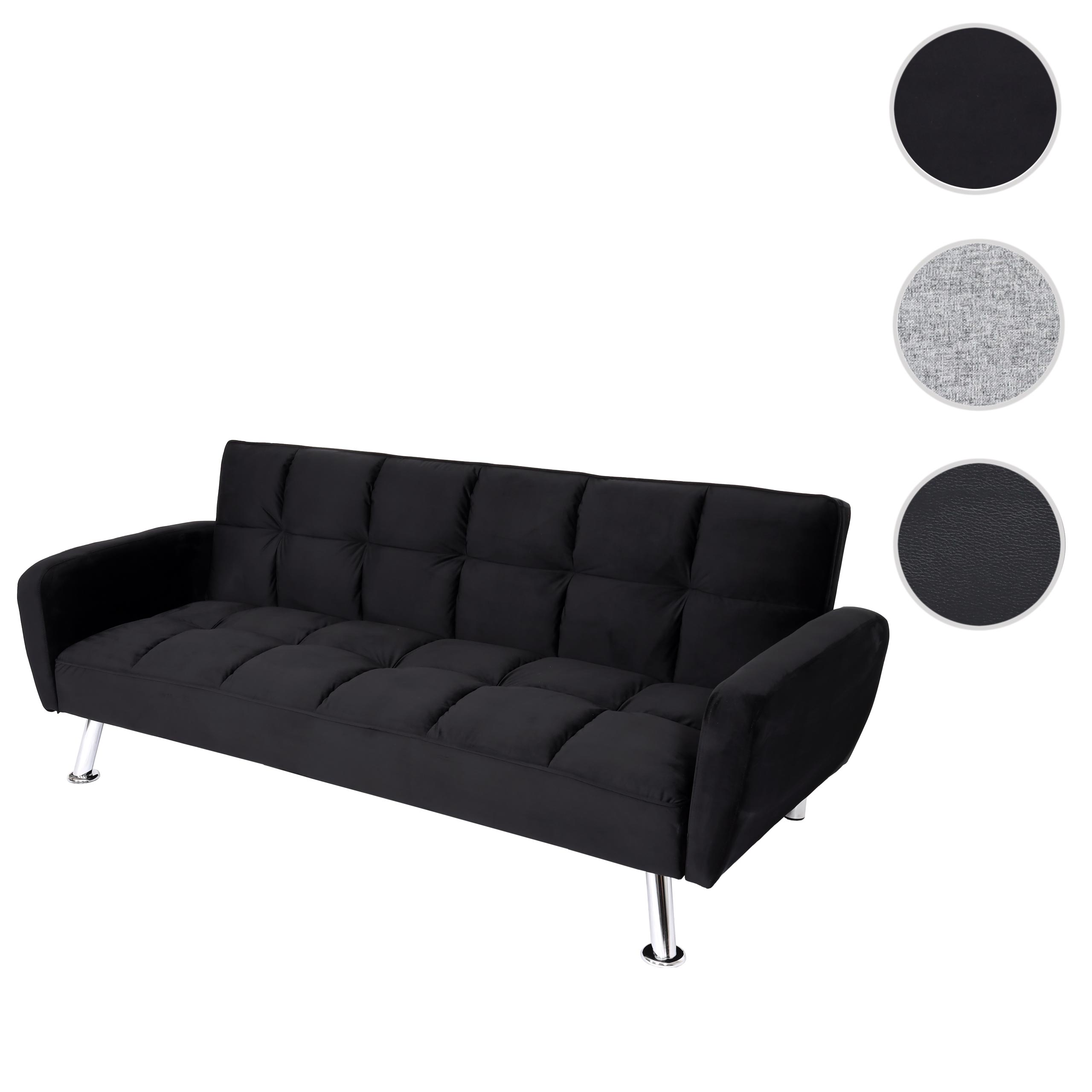 Sofa MCW-K19, Couch Schlafsofa Gästebett Bettsofa Klappsofa, Nosagfederung Schlaffunktion 203cm ~ Samt schwarz
