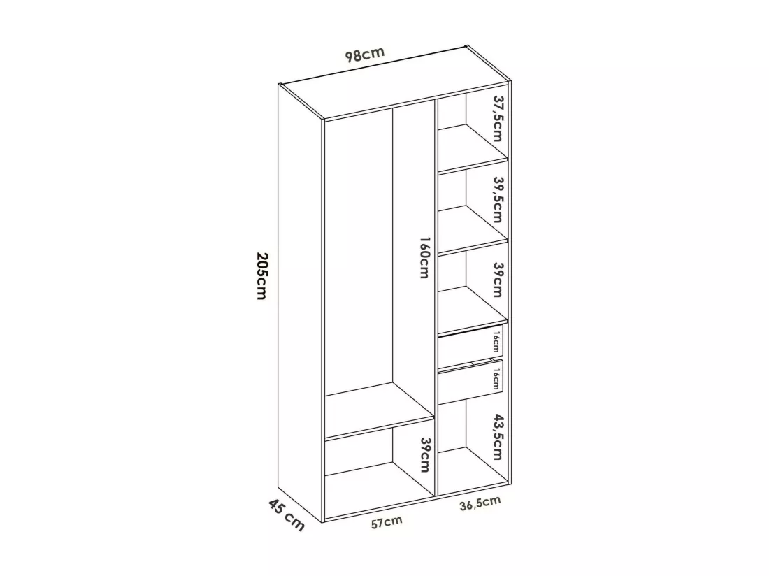 Grande Garde-robe Dscot, Meubles de chambre, Penderie de plain-pied, Placard à vêtements, 98x45 h205 cm, Blanc et Chêne clair