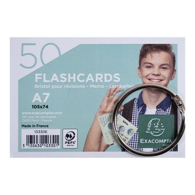 Exacompta Flashcars - 50 Bristols pour révisions sous anneau - A7 - ligné - couleurs assorties