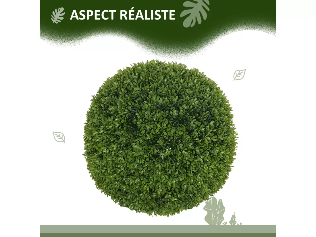 Lot de 2 buis artificiels topiaires artificielles en forme de boule Ø 40 cm PE vert