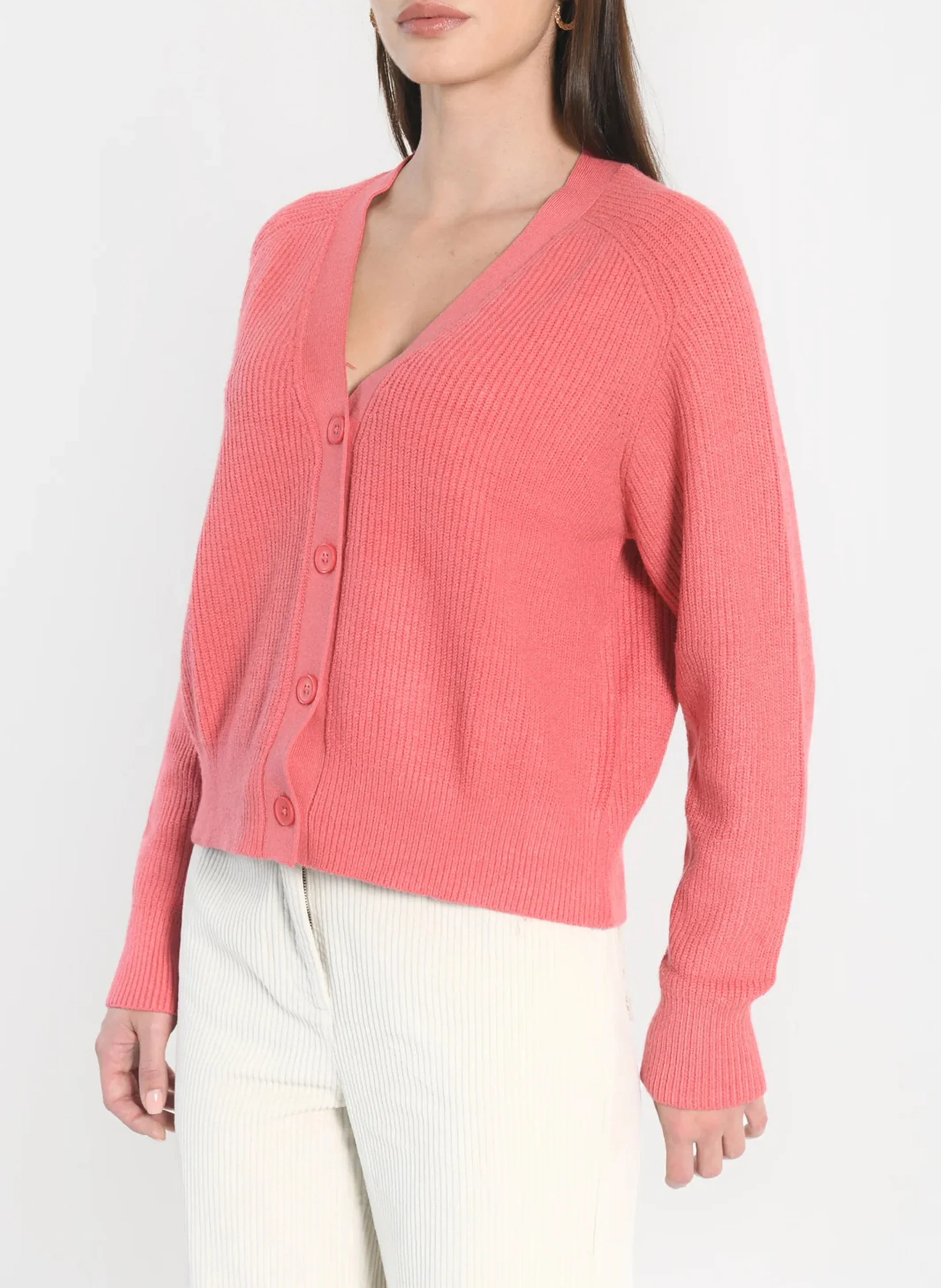 LOU - Cardigan boutonné à col v | Rouge