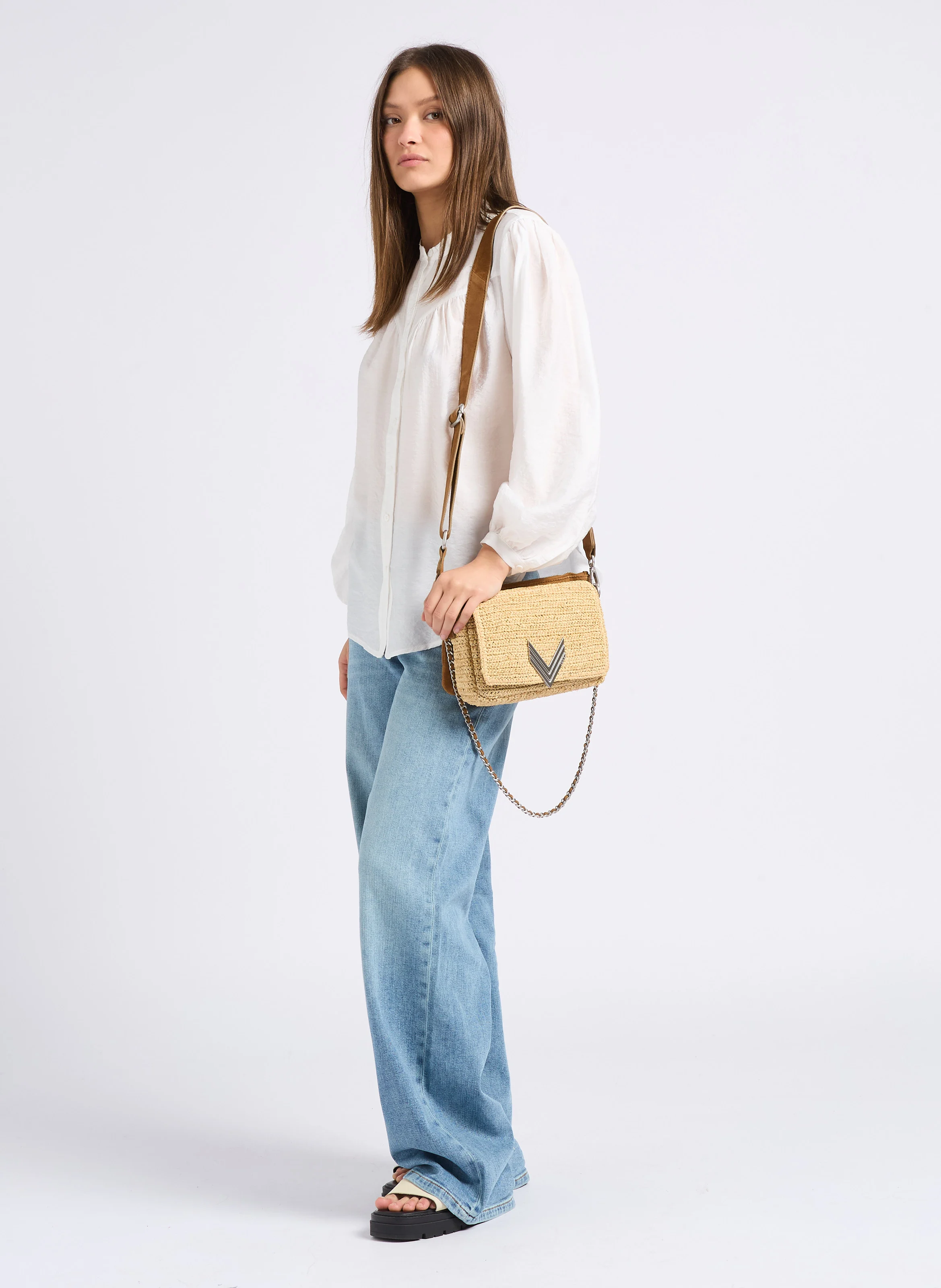 Sac bandoulière bi matière | Blanc