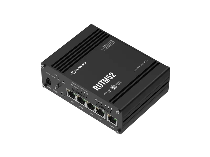 Teltonika RUTM52, Wi-Fi 5 (802.11ac), Dual-band (2,4 GHz / 5 GHz), Ethernet LAN, 5G, Sort, Industriel router