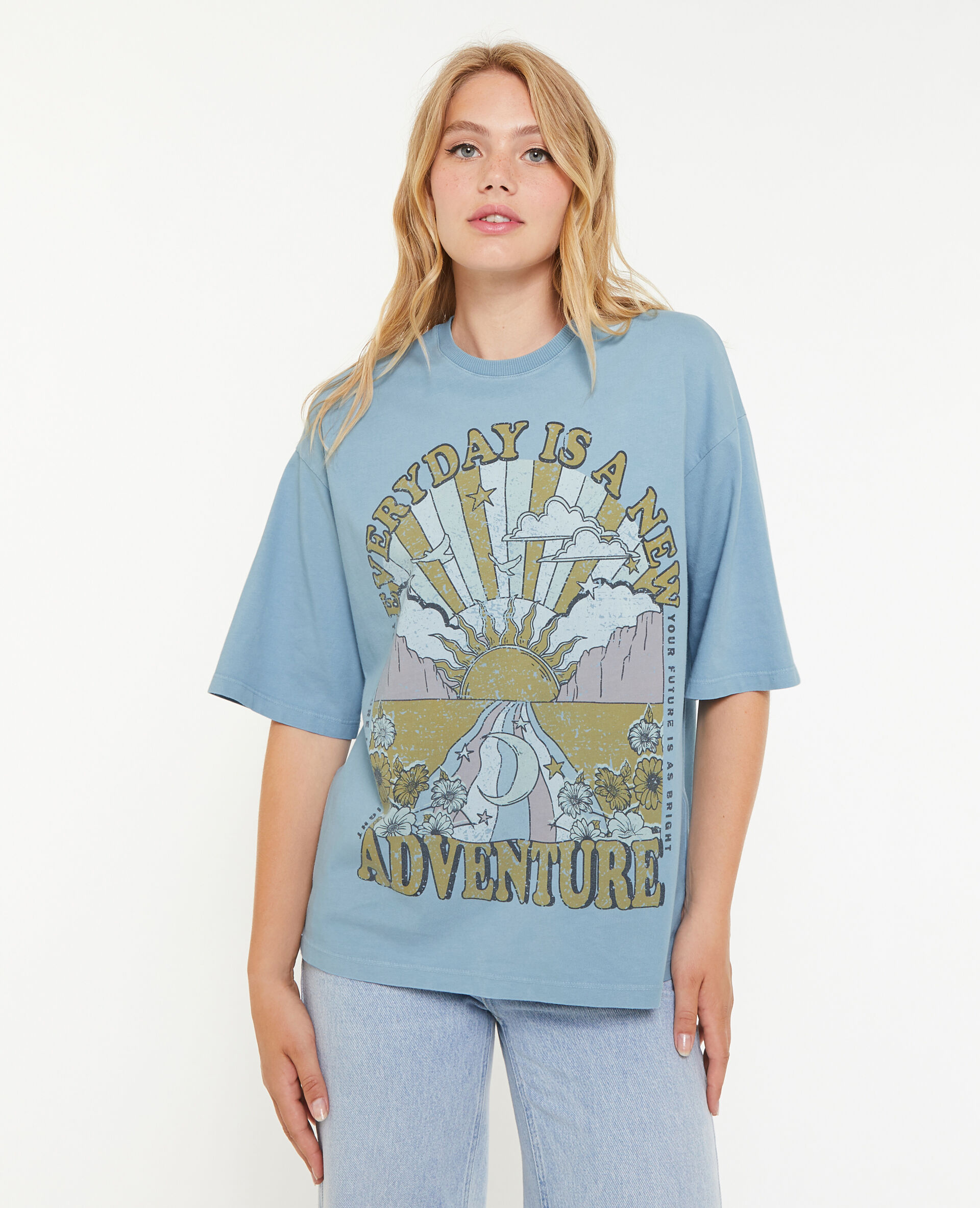 T-shirt oversize avec imprimé - Bleu