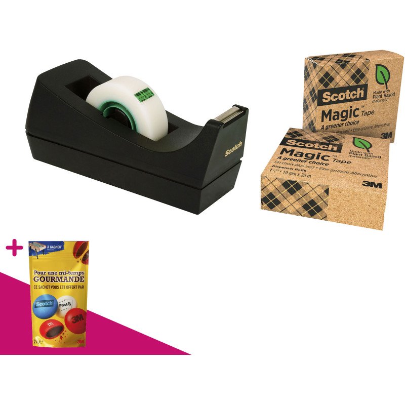 Dévidoir adhésif lourd C18 + 3 rubans Scotch recyclés = Pour l'achat de 3 dévidoirs, 1 sachet de M&M OFFERT