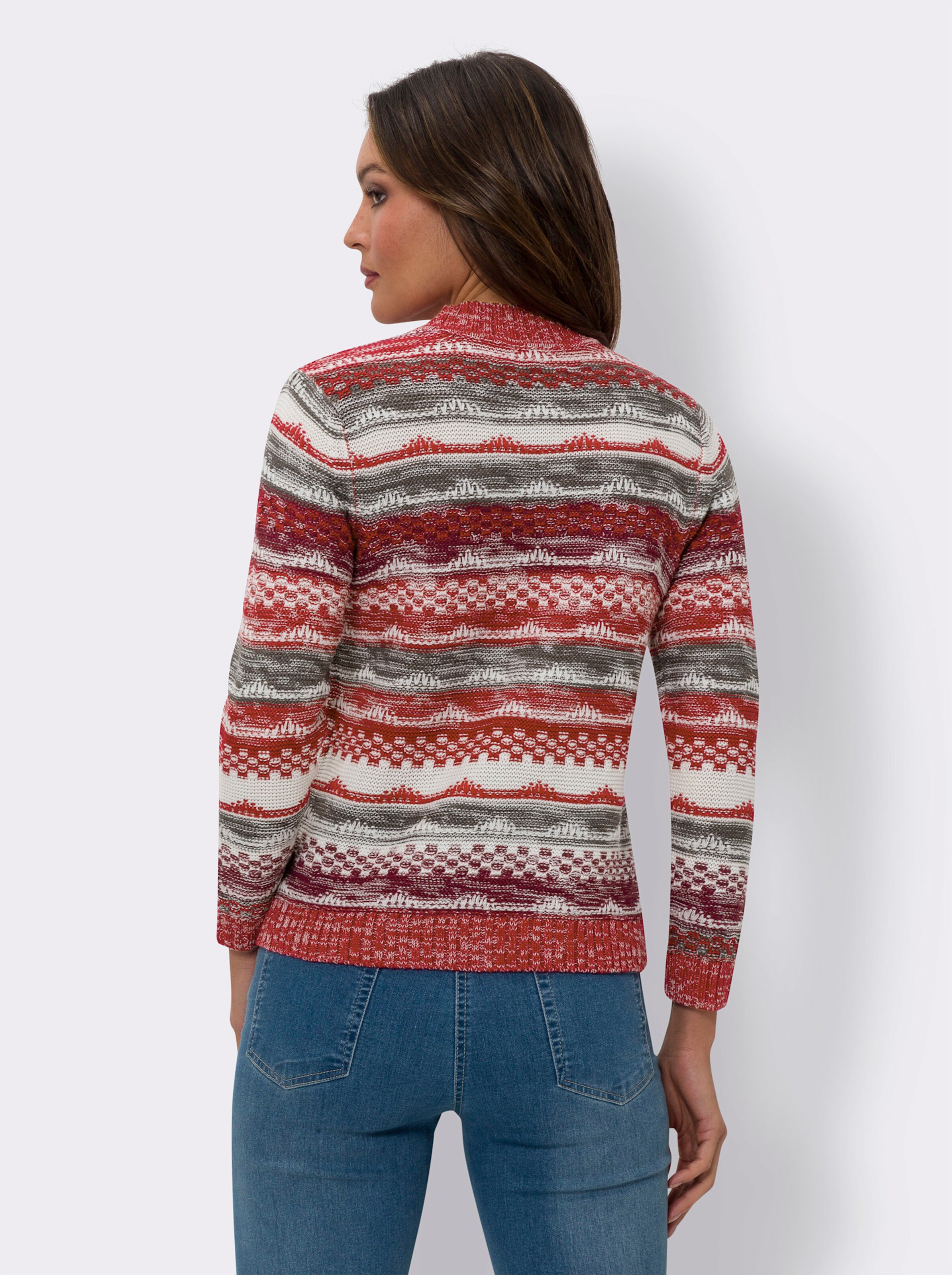 Stehkragenpullover im Strickmuster-Mix