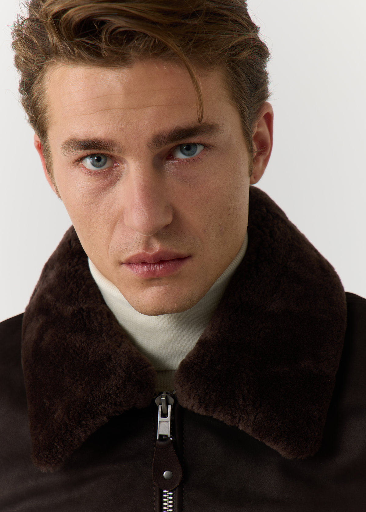 Blouson en cuir nubuck uni chocolat
