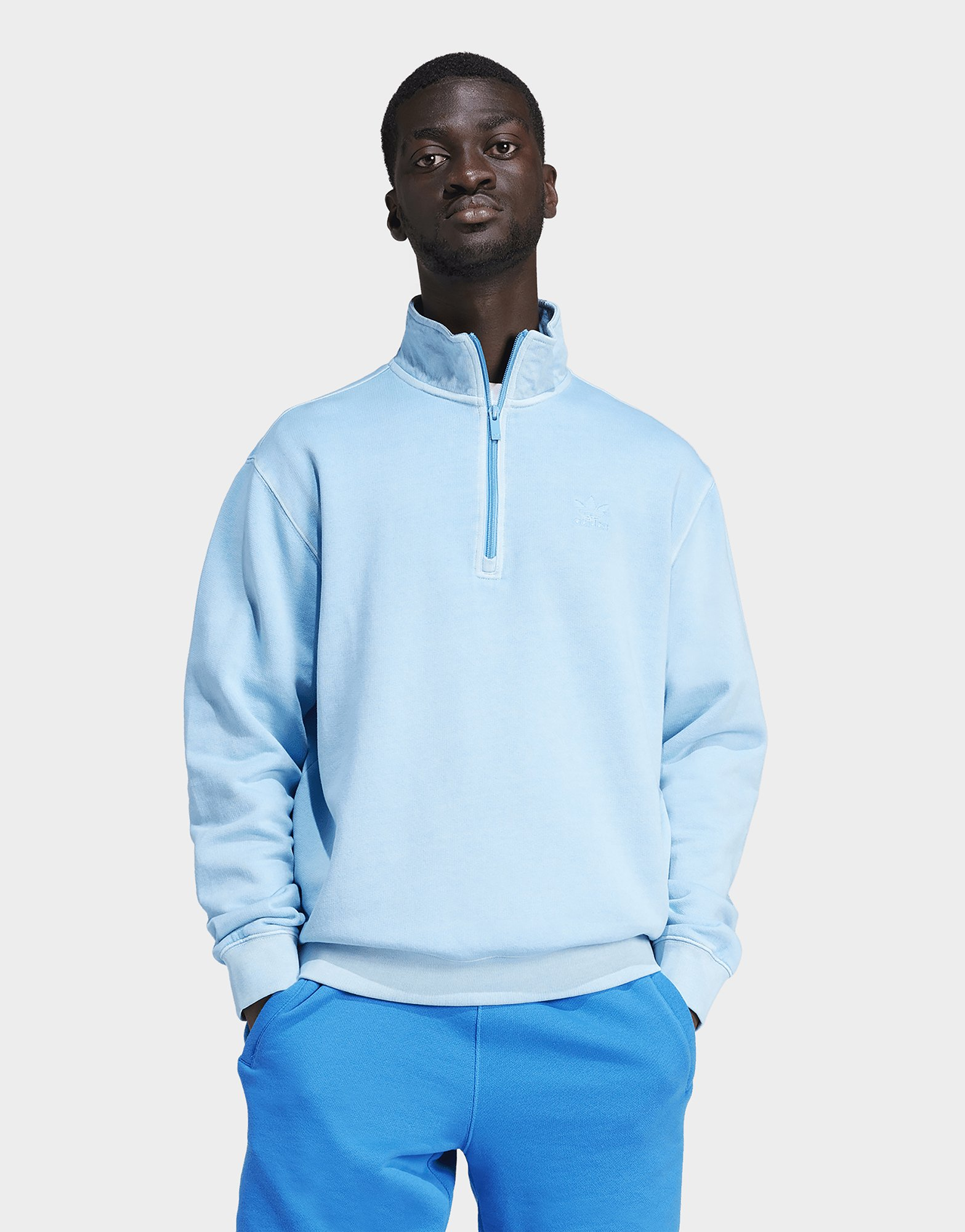 adidas Sweat-shirt ras-du-cou demi-zip teint Trèfle Essentials+